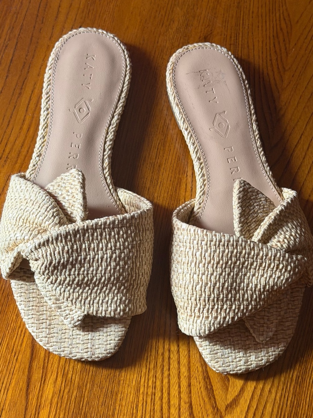 Katy Perry Collections Natural Beige Woven Bow Slide Mule